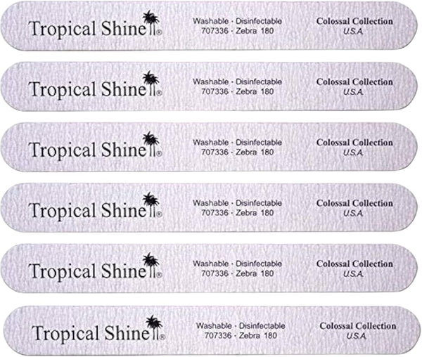 Tropical Shine Jumbo Zebra 180 Colossal Collection, 6 pcs Nail Files, Medium (180) Grit Set