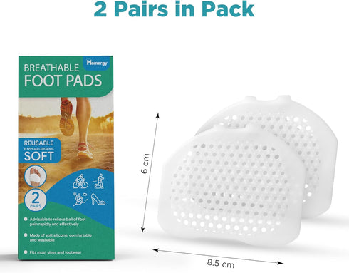 Homergy Metatarsal Foot Pads for Pain Relief - 4 Pack Soft Gel Reusable Sleeve Pads, Forefoot Cushioning Supports for