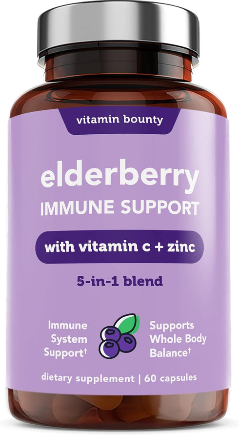Vitamin Bounty Elderberry Immune Support - with Zinc, Vitamin C & Echinacea, 5-in-1 Blend, Non-GMO - 60 Capsules, 2 Pack