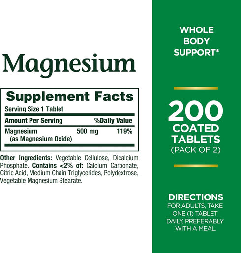 Nature's Bounty 500mg Magnesium for Bone & Muscle Health, Twin Pack of 400 Tablets
