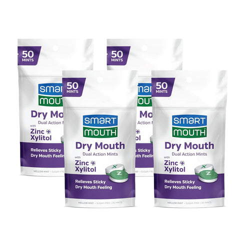 SmartMouth Dry Mouth Dual-Action Mints: Sugar-Free Breath Mints, 50 Count, 4 Pack, Mellow Mint Flavor