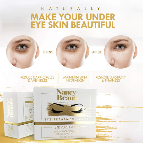 Under Eye Patches - 24K Gold Mask for Dark Circles, Anti-Wrinkle Treatment, Collagen Patch & Gel Pads, 20 Pairs