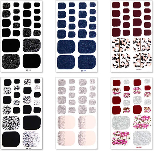 WOKOTO 6 Sheets Mermaid Design Toenail Art Polish Stickers with Nail File, Adhesive Nail Wraps Decals