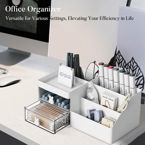 Makeup Organizer - Cosmetic Desk Storage Box with Drawers for Brushes, Lotions, Lipstick, Perfume, Bathroom Counter