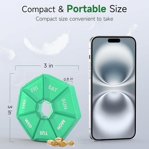 Weekly Pill Organizer 2 Pack - Portable Pill Box Medicine Case - 6 Colors (Seven Day) - Arthritis Friendly (Cyan)