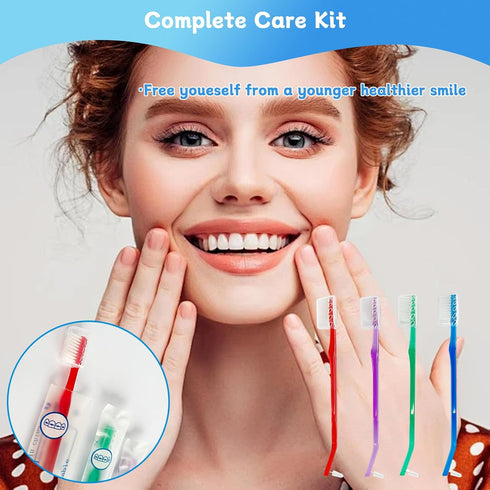 4-Pack Orthodontic Toothbrushes, Double-Ended Design, V-Trim Brush and Interspace Brush for Effective Braces Cleaning