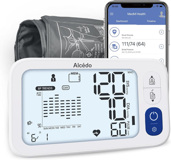 Alcedo Bluetooth Blood Pressure Monitor, Smart BP Machine with Wide Range Cuff, App-Enabled, Large Backlit Screen