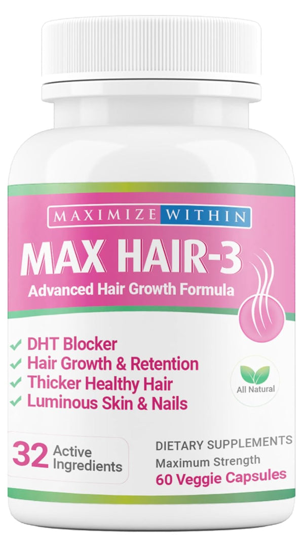 Maximum Slim Max Hair-3 Advanced Hair Growth Formula for Longer, Stronger Hair - Biotin, Keratin, Bamboo
