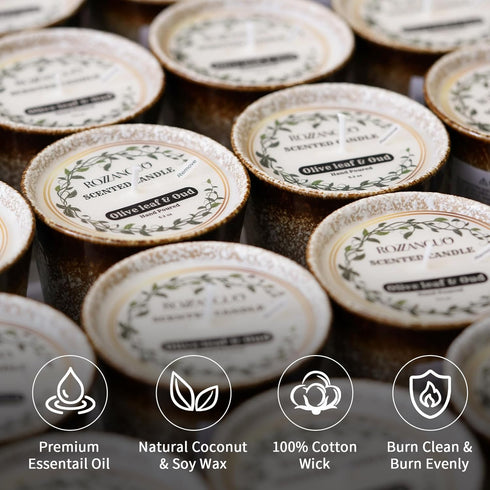 Rozzanguo 100% 5.2oz Luxury Textured Ceramic Jar Scented Candle | Non Toxic Natural Coconut & Soy Wax Blend Cotton Wick