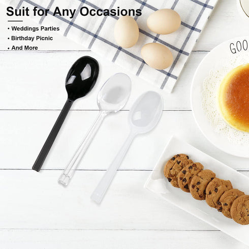 100pcs Heavy Duty Disposable Plastic Spoons, Individually Wrapped Bulk - Ideal for Parties, Restaurants, Travel &