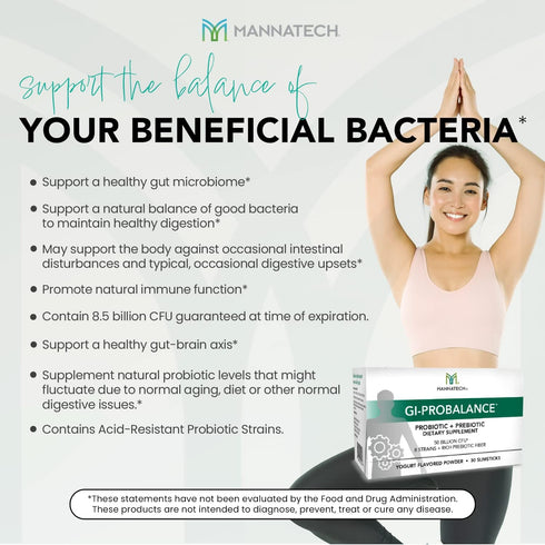 Mannatech Prebiotics and Probiotics, 30 Slimsticks, Yogurt Flavor, GI-ProBalance w/MannaBiotic Blend, Pre and