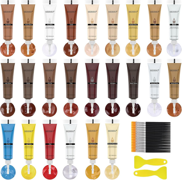 Furniture Repair Kit - 50 Piece Wood Floor Repair Set with 24 Colors Touch Up Kit, Scraper and Brushes