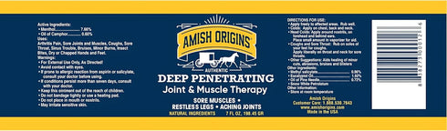 Amish Origins Joint & Muscle Ointment, 7 oz Maximum Deep Penetrating Strength for Joint, Muscle, Knee Pain Relief