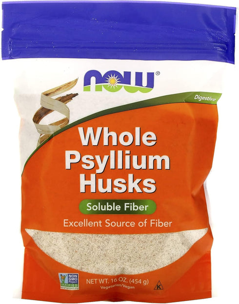 NOW Supplements Whole Psyllium Husks, Non-GMO Project Verified, Soluble Fiber, 16-Ounce