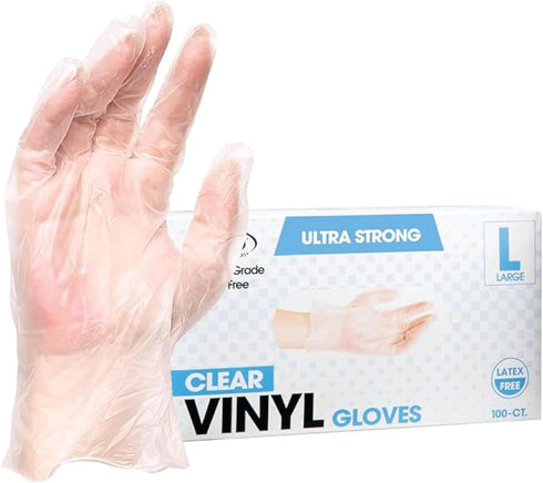 ForPro Disposable Vinyl Gloves, Clear, Industrial Grade, Powder-Free, Latex-Free, Non-Sterile, Food Safe, 2.75 Mil. Palm, 3.9 Mil. Fingers, Large, 100-Count