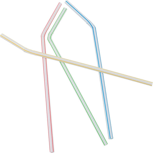 Items 4U! 125 Flex Straws in Assorted Colors with Stripe Design