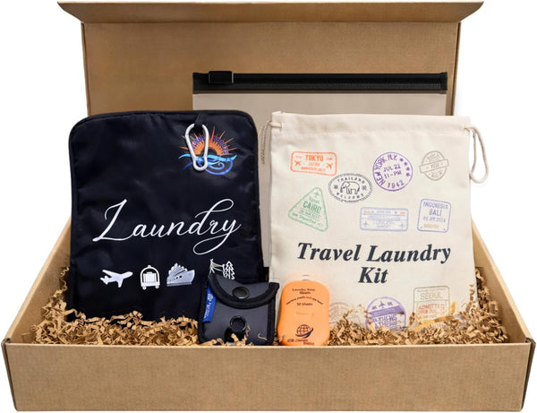 Travel Laundry Detergent Sheets Gift Set - Travel Detergent Sheets, Travel Clothesline,