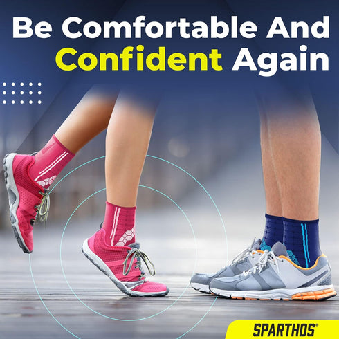 Sparthos Ankle Compression Socks (Pair) – Plantar Fasciitis Sleeves with Arch Support, Blue-M