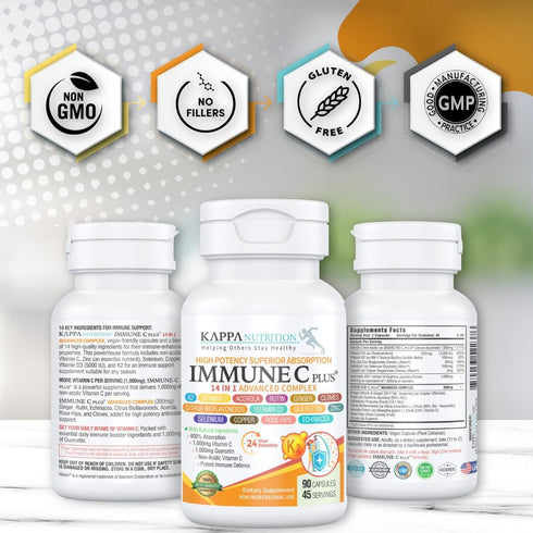 Quercetin 1,000mg, Vitamin C 1,000mg, Zinc 50mg, Immune C Plus, 120 Capsules, 14 in 1