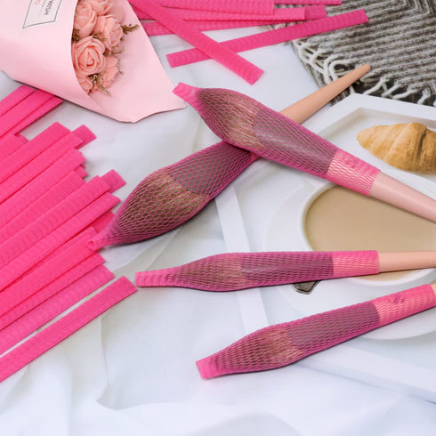 Honbay 100PCS Reusable Makeup Brush Protector Mesh Cover for Makeup Brushes, Paint Brushes, Handbag Tassels (Pink)