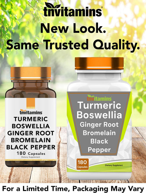 Turmeric & Boswellia Complex 180 Capsules with Ginger Root, Joint Support Supplement Produced in the USA