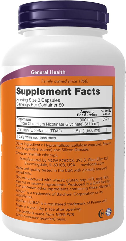 NOW Supplements, Chitosan 500 mg plus Chromium, Weight Management*, 240 Veg Capsules