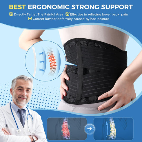 Back Support Brace for Posture with Stretchable Belt, Upgraded High-elastic Straps, Lumbar Brace for Lower Back Pain
