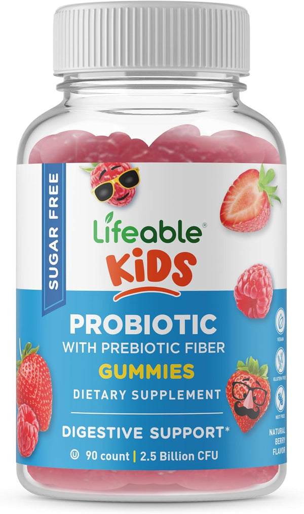 Lifeable Sugar Free Probiotics with Prebiotics Fiber for Kids – Great Tasting Gummy Supplement – Keto Friendly, 90