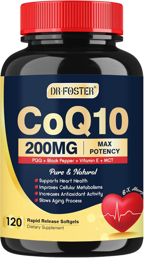 Coq10 200mg Upgraded with Vitamin E & PQQ & Black Pepper Extract, 120 Servings for Heart Support