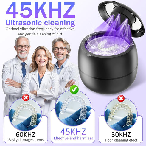 qiunhang 45kHz 210ml 4 Ultrasonic Dental Cleaner For Aligners, Night Guards, Dentures, Mouth Guards, Braces, Toothbrush