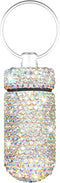 Bling Pill Case Rhinestone Pill Box Portable Waterproof Holder with Keychain for Travel, Outdoor, Camping (AB Color)