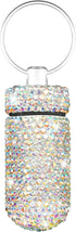 Bling Pill Case Rhinestone Pill Box Portable Waterproof Holder with Keychain for Travel, Outdoor, Camping (AB Color)
