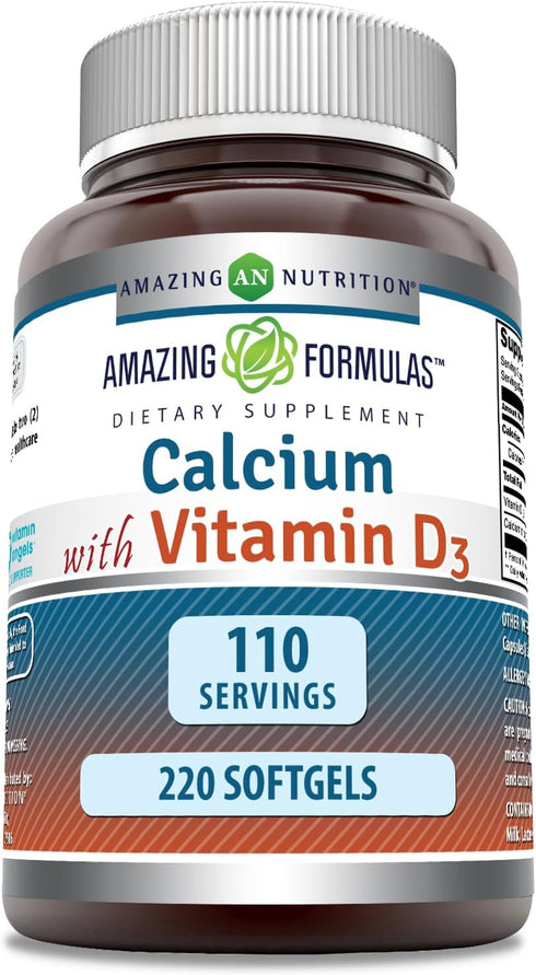 Amazing Formulas Calcium with Vitamin D3, 220 Softgels Supplement, Non-GMO, Gluten Free