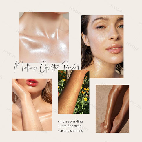 KYDA Highlighter Powder Spray, High Gloss Glitter Makeup for Face and Body, Champagne Gold