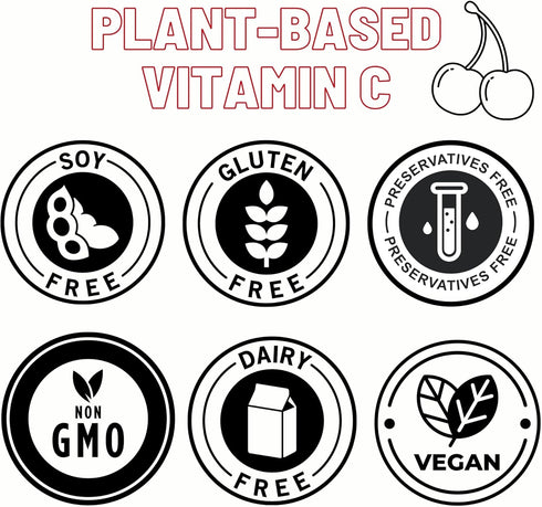 OPTIVIDA Vitamin C Plant-Based Complex - 60 Serv. Natural Organic Acerola Cherry Extract for Immune Support & Healthy