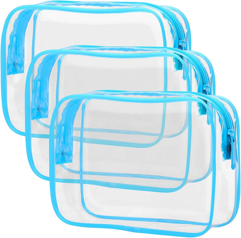 PACKISM TSA Approved Clear Makeup Bag - Waterproof Quart Size Travel Cosmetic Bag for Women, 3 Pack, Airline Compliant