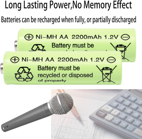 AA Batteries 2200mAh High Capacity Precharged NI-MH, 1.2V Double A Long Lasting for Toys, Remote Controls
