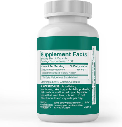 PURE ORIGINAL INGREDIENTS Horse Chestnut (100 Capsules) - Always Pure, No Additives or Fillers