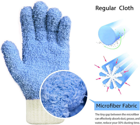 MIG4U Microfiber Dusting Gloves, Reusable Lint-Free House Cleaning Glove for Blinds, Windows, Furniture, 1 Pair S/M