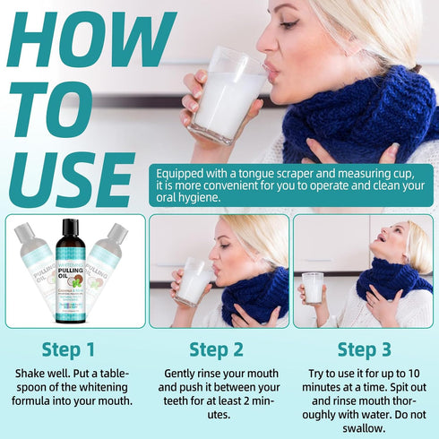 Coconut Oil Pulling for Fresh Breath and Oral Hygiene, Includes Tongue Scraper and Measuring Cup - 16 fl. oz