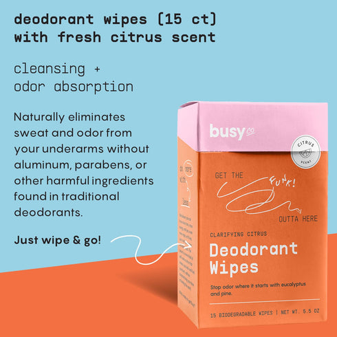 Refresh Line Deodorant Wipes, 15ct Deodorant for Women with Zinc, Probiotics & Prebiotics, Sweat Wipes to Cleanse Skin