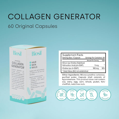 Biosil Collagen Generator - 60 Capsules with Patented ch-OSA Complex - Protects Your Own Collagen - GMO Free