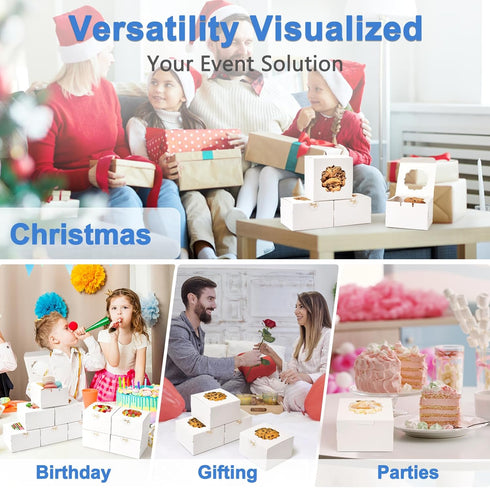Shallive 4-Inch Small Cookie Boxes, 50 Pcs White Bakery Treat Boxes with Window for Gifting, To-go Containers