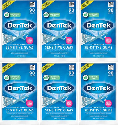 DenTek Comfort Clean Floss Picks, Soft Silky Ribbon, 90 Count (Pack of 6)