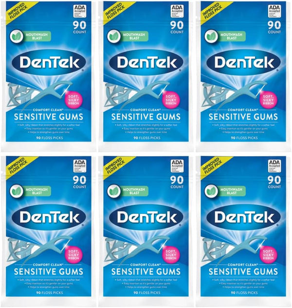 DenTek Comfort Clean Floss Picks, Soft Silky Ribbon, 90 Count (Pack of 6)
