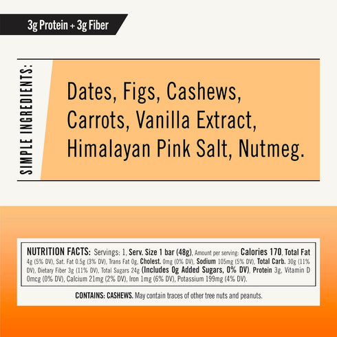 Thunderbird Bars Energy Snack, Gluten-Free with Protein, Vegan Paleo Non-GMO, Cashew Fig Carrot Flavor (12 Count)
