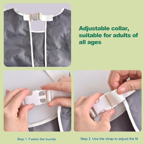 Unisex Adult Bibs with Sleeves, Washable & Reusable Clothing Protector with Optional Crumb Catcher Adjustable Collar