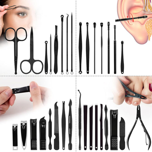 Manicure Set 32pcs, Professional Nail Clippers Kit, Stainless Steel Grooming Tools for Travel Pedicure Care