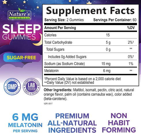 Sugar Free Sleep Gummies for Adults - Extra Strength 6mg Melatonin Gummy, Natural Sleeping Gummy for Adults, Kids, Orange Flavored, Vegan, Non-GMO, Sleep Vitamin Support Supplement - 120 Gummies