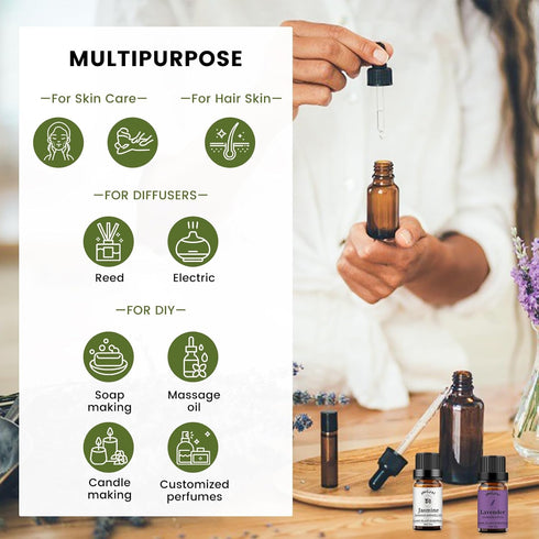 yethious Organic Jasmine Lavender Essential Oil Set for Diffuser & Aromatherapy